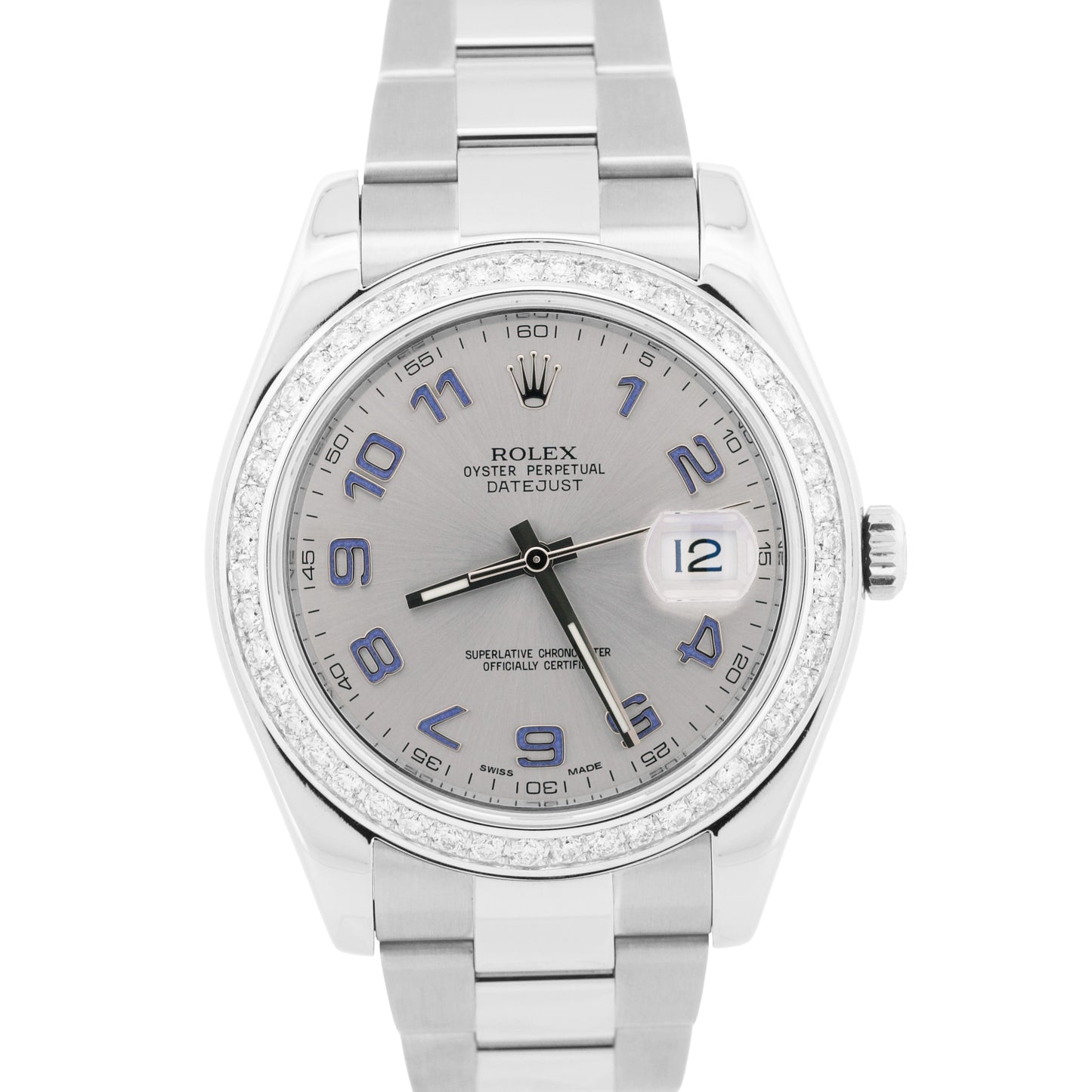 Rolex DateJust II SILVER DIAMOND Arabic Stainless Steel Oyster 41mm Watch 116334