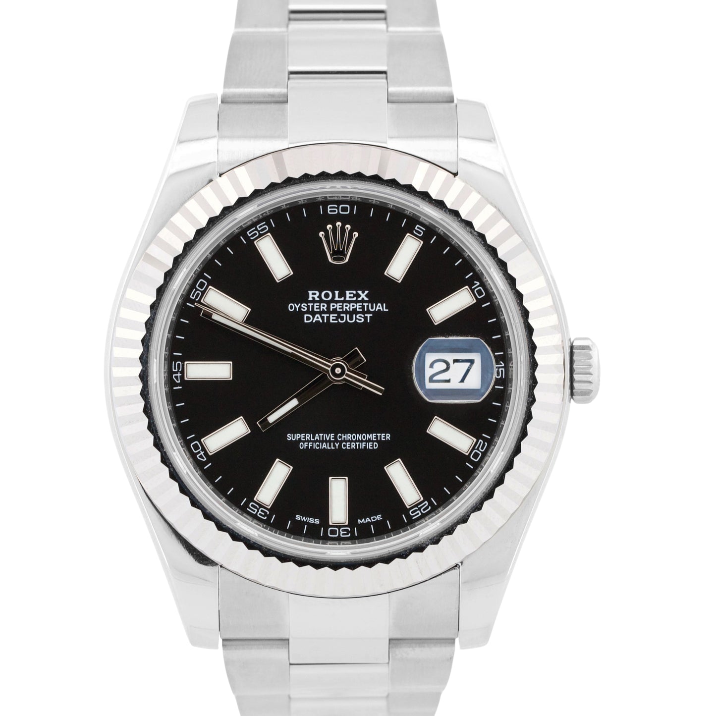 Rolex DateJust II BLACK Stainless Steel 18K Fluted OYSTER 41mm Watch 116334 BOX