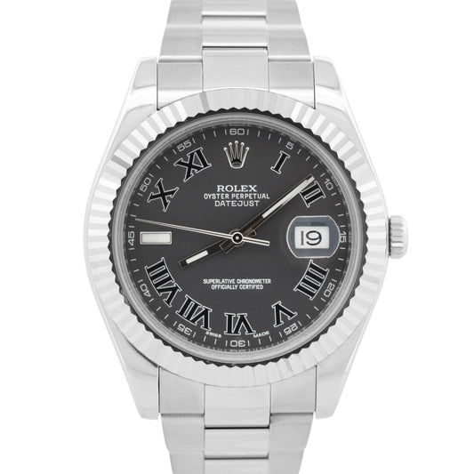 Rolex Datejust II BLACK ROMAN 41mm Stainless Steel 18k OYSTER Fluted 116334