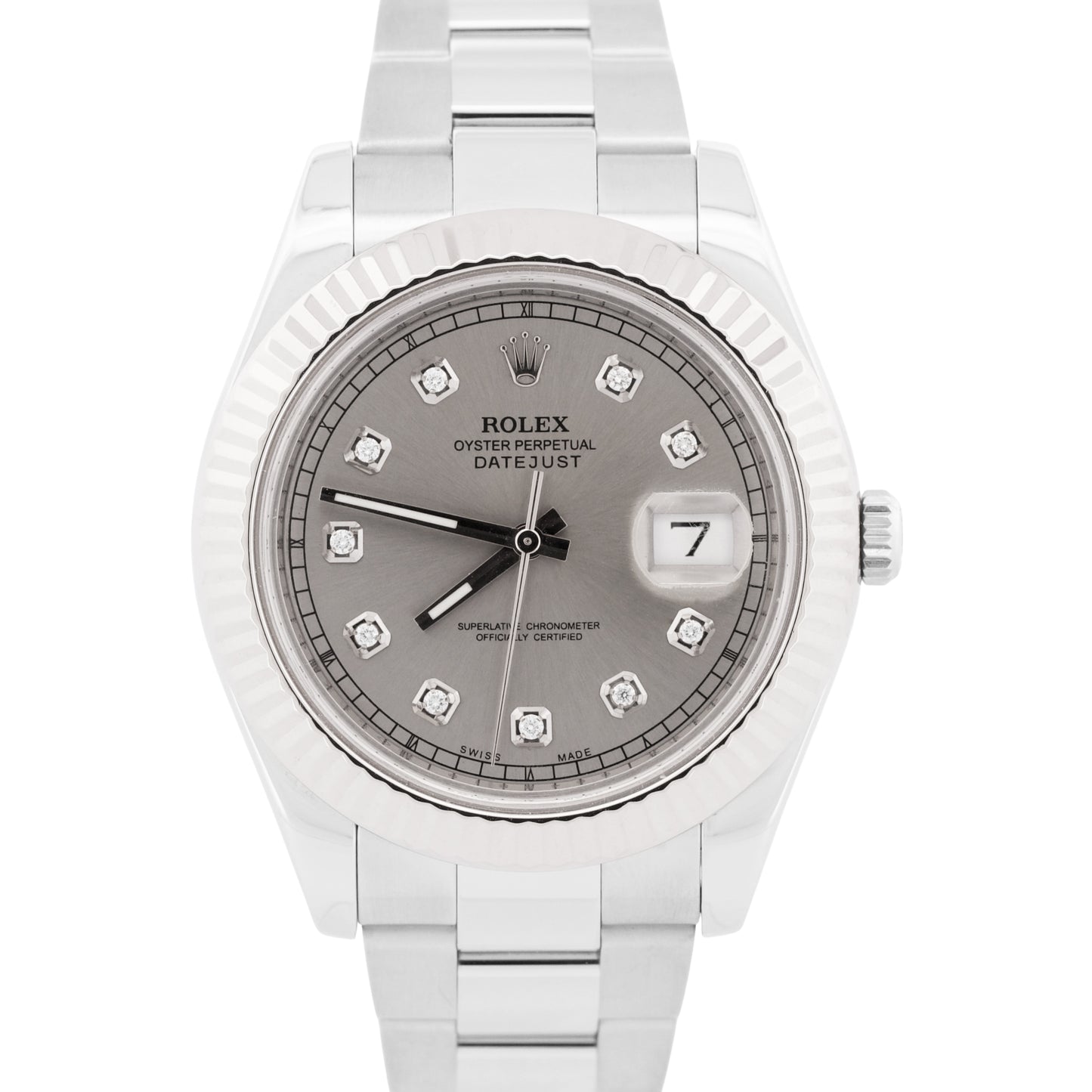 Rolex DateJust II SILVER DIAMOND Stainless Steel 41mm 116334 18K Fluted OYSTER