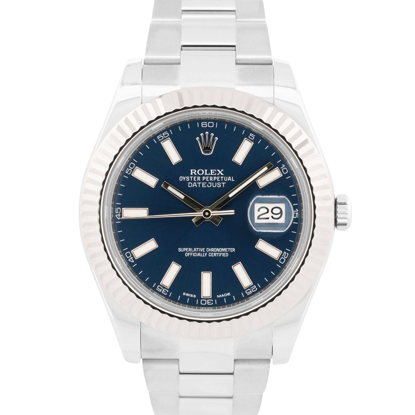 2013 PAPERS Rolex DateJust II BLUE 41mm Fluted 18K Gold Steel OYSTER 116334 BOX