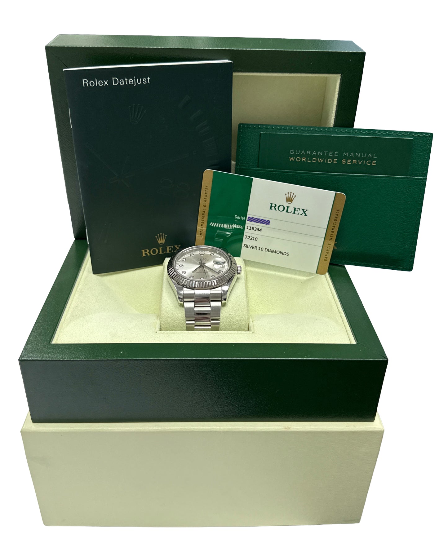 PAPERS Rolex DateJust II 41mm SILVER DIAMOND Steel 18K Gold OYSTER 116334 BOX