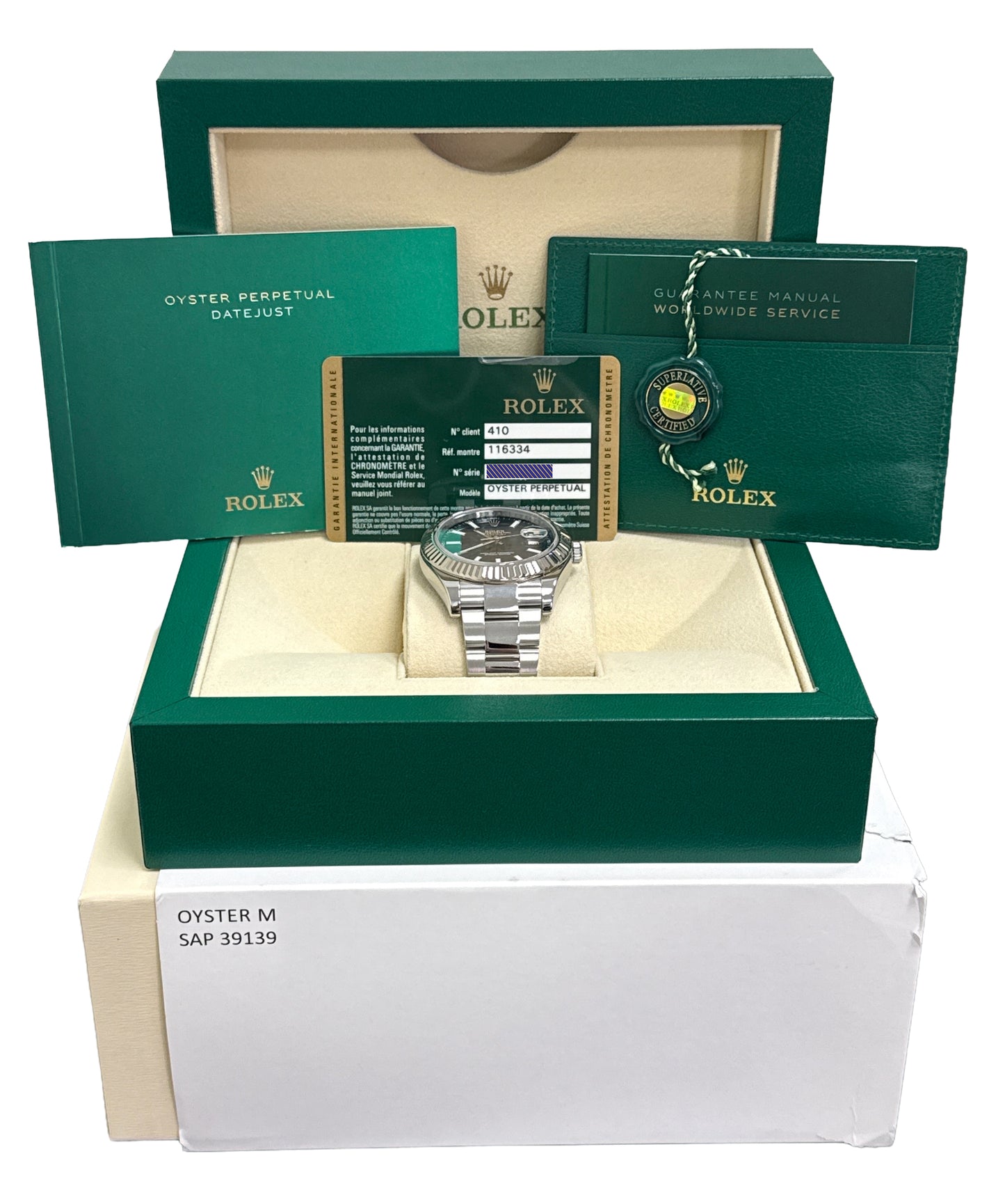 2013 PAPERS Rolex DateJust II BLUE 41mm Fluted 18K Gold Steel OYSTER 116334 BOX