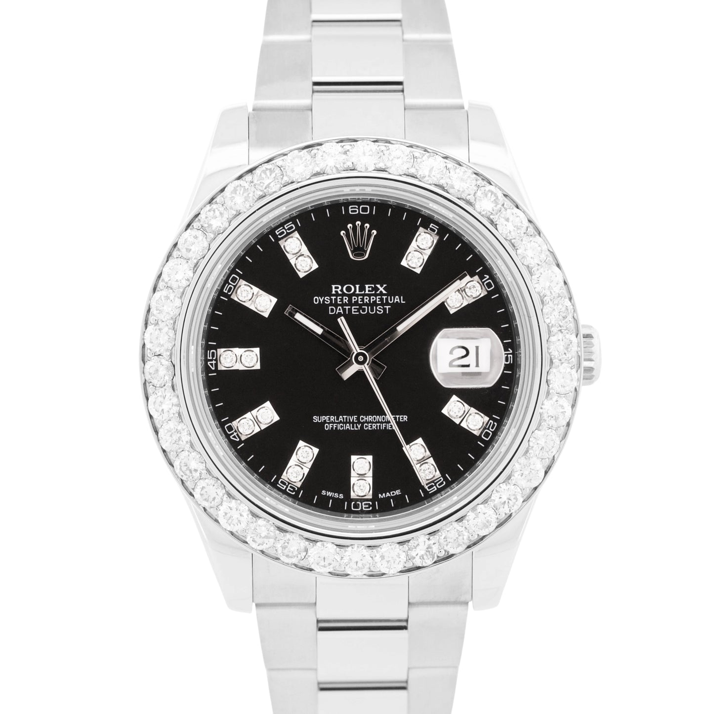 Rolex DateJust II BLACK DIAMOND BEZEL Stainless Steel 41mm Oyster 116334 Watch