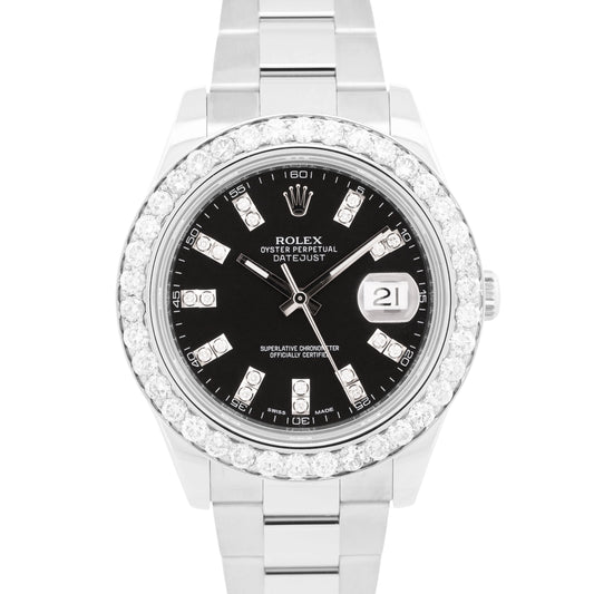 Rolex DateJust II BLACK DIAMOND BEZEL Stainless Steel 41mm Oyster 116334 Watch