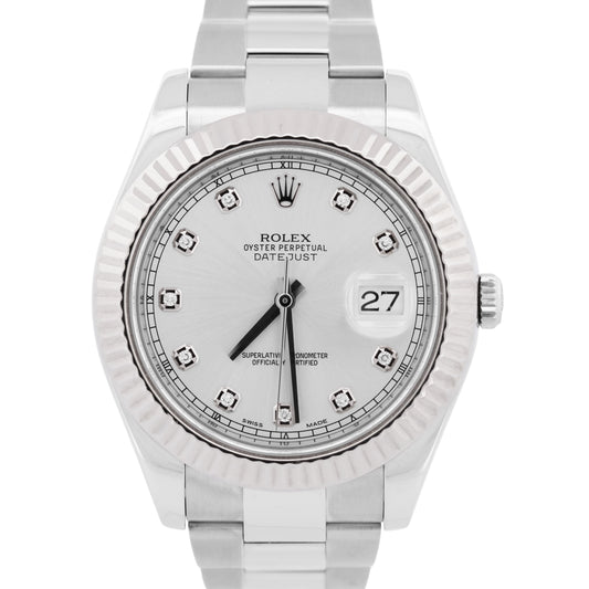 PAPERS Rolex DateJust II 41mm SILVER DIAMOND Steel 18K Gold OYSTER 116334 BOX