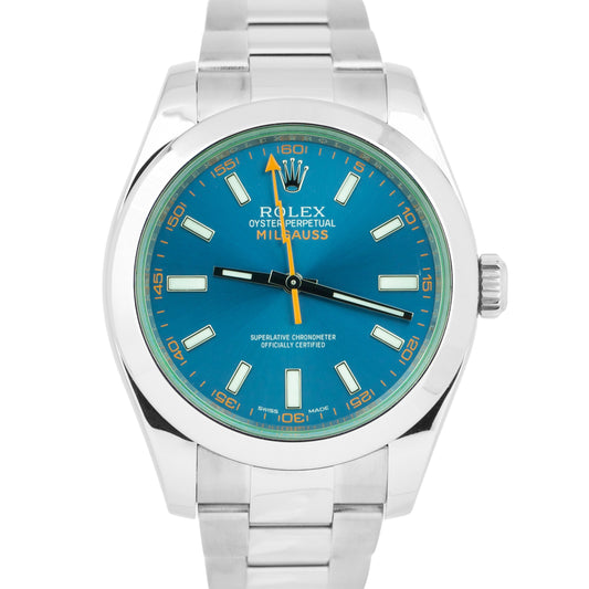 MINT 2022 Rolex Milgauss Z-Blue Green 40mm Stainless Steel Watch 116400 GV
