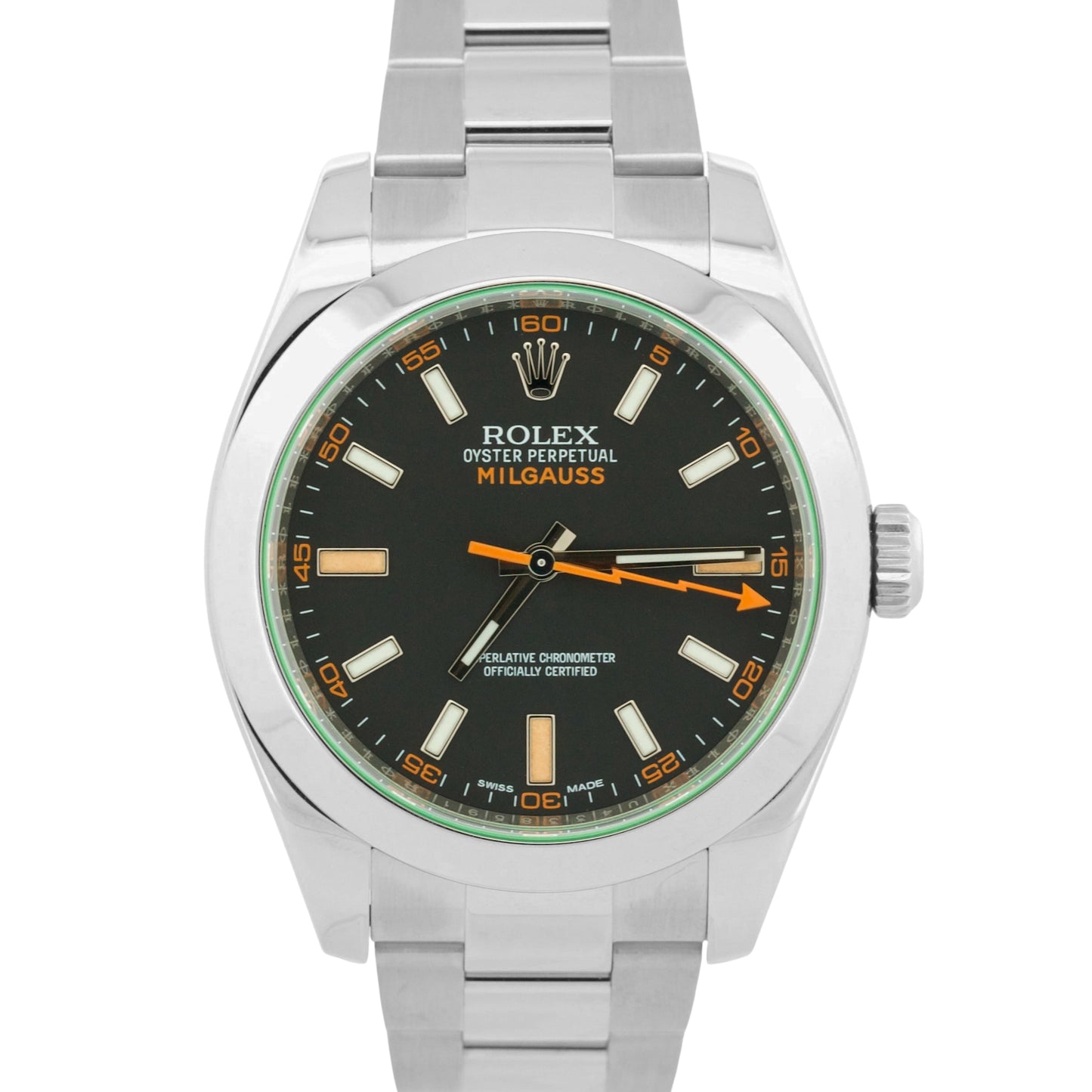 2016 PAPERS Rolex Milgauss BLACK Green 40mm Stainless Steel Oyster 116400 GV BOX
