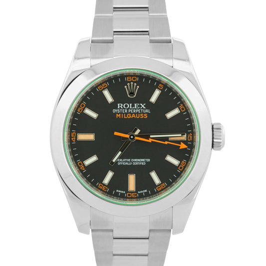 2016 PAPERS Rolex Milgauss BLACK Green 40mm Stainless Steel Oyster 116400 GV BOX