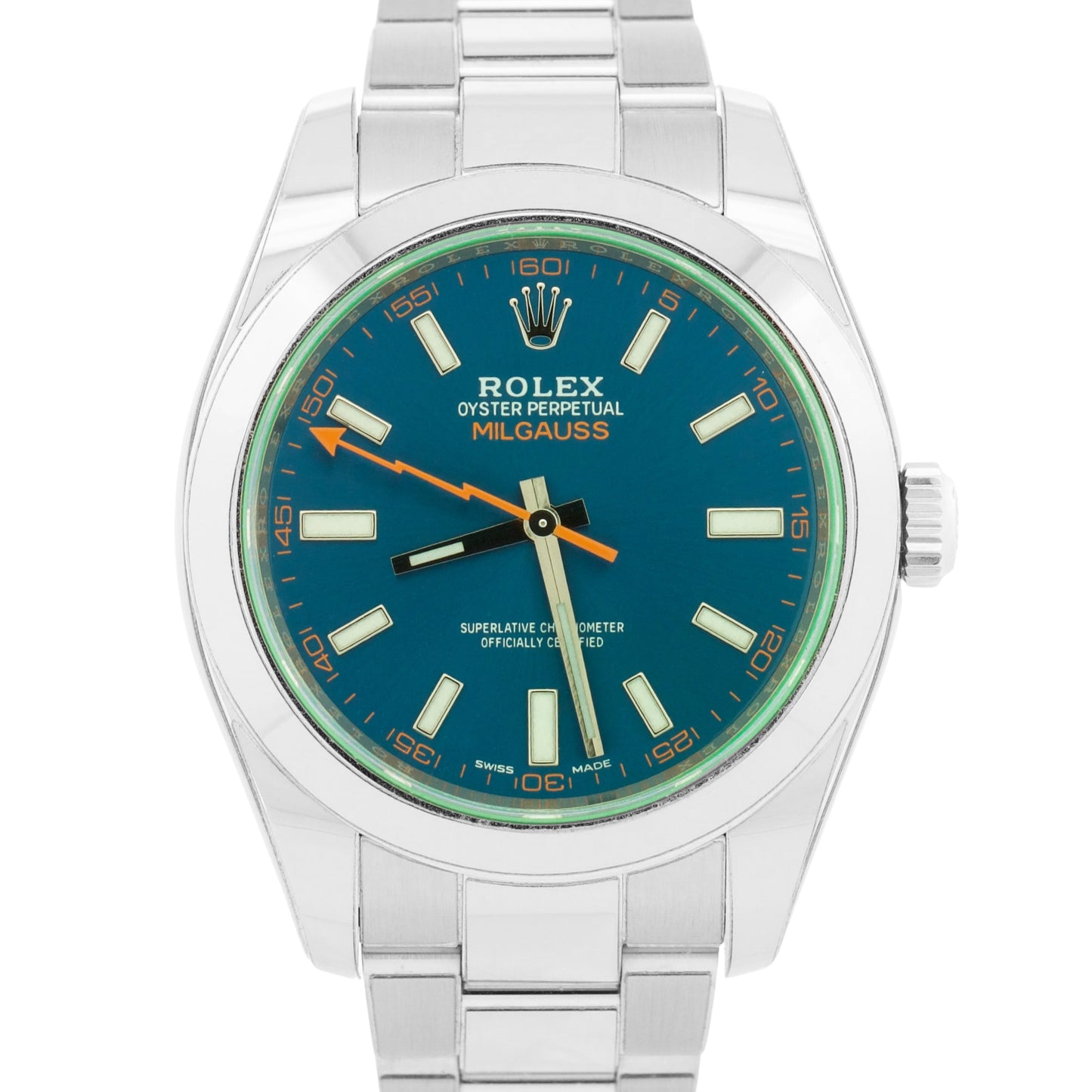 2021 PAPERS Rolex Milgauss BLUE 40mm Z-Blue Green 116400 GV Stainless Watch BOX