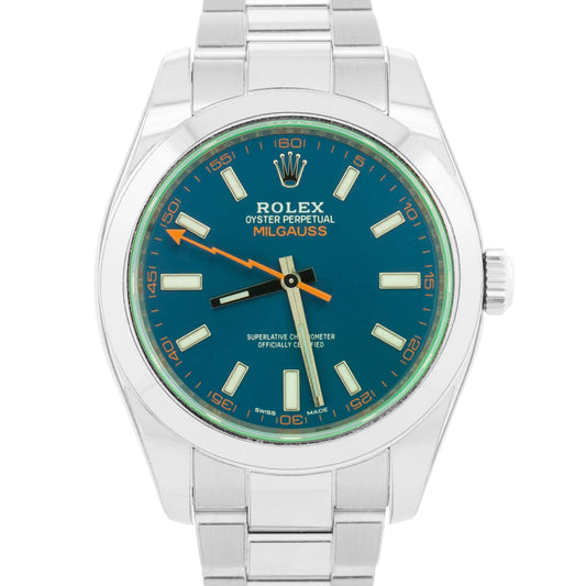 2021 PAPERS Rolex Milgauss BLUE 40mm Z-Blue Green 116400 GV Stainless Watch BOX