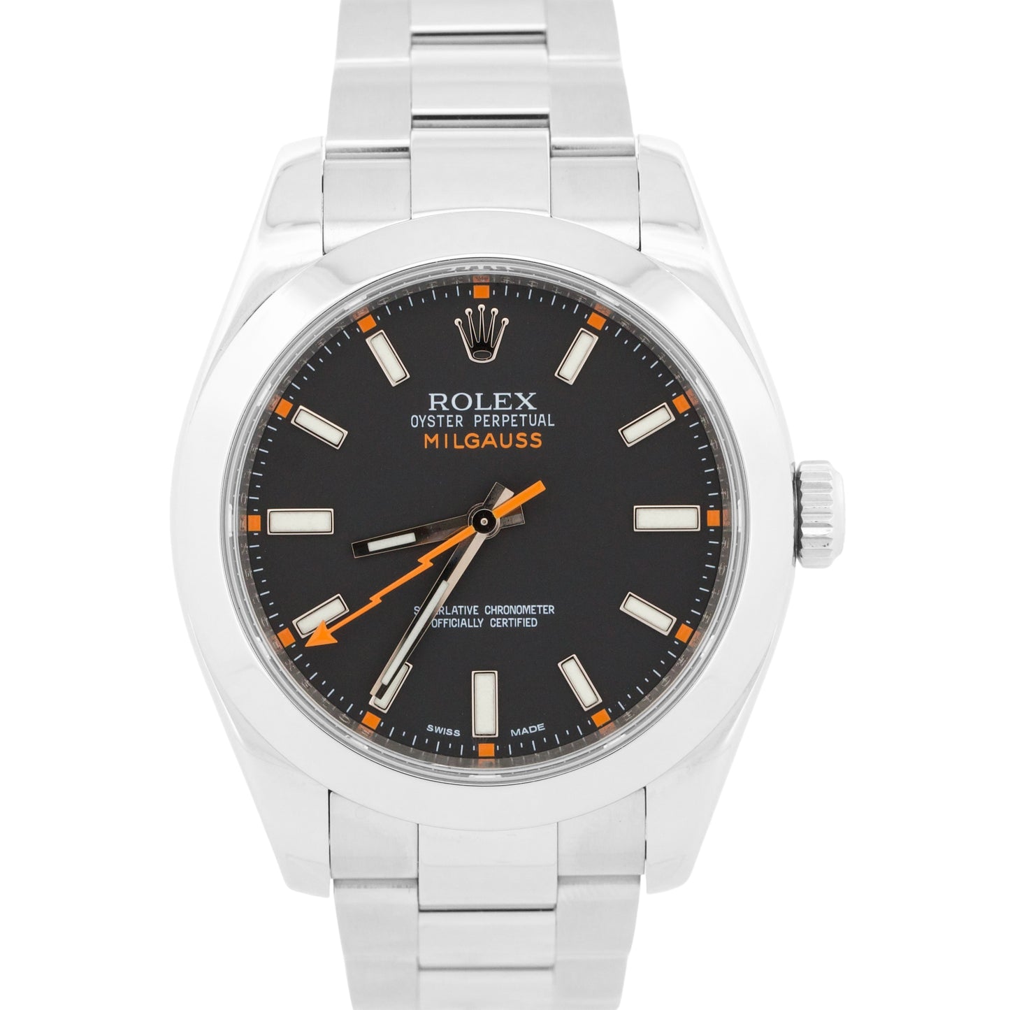 Rolex Milgauss BLACK Orange Stainless Steel 40mm Smooth Oyster 116400 Watch