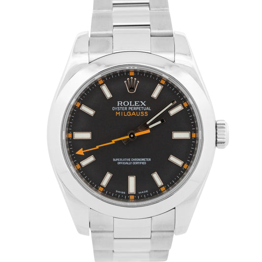 Rolex Milgauss BLACK Orange Stainless Steel 40mm Smooth Oyster 116400 Watch
