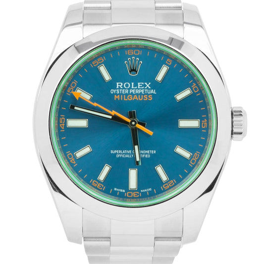 2022 Rolex Milgauss Z-Blue Green Crystal 40mm 116400 GV Steel Oyster Watch