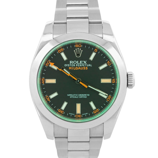 Rolex Milgauss BLACK Orange Stainless Steel 40mm Smooth Oyster 116400 GV BOX