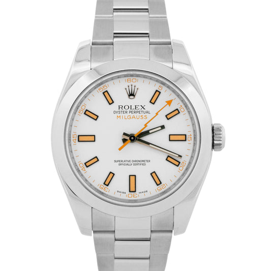 2018 PAPERS Rolex Milgauss WHITE Orange Stainless Steel 40mm Watch 116400 BOX