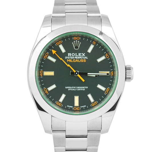 2021 PAPERS Rolex Milgauss 116400GV Green BLACK Stainless Steel Oyster 40mm B+P