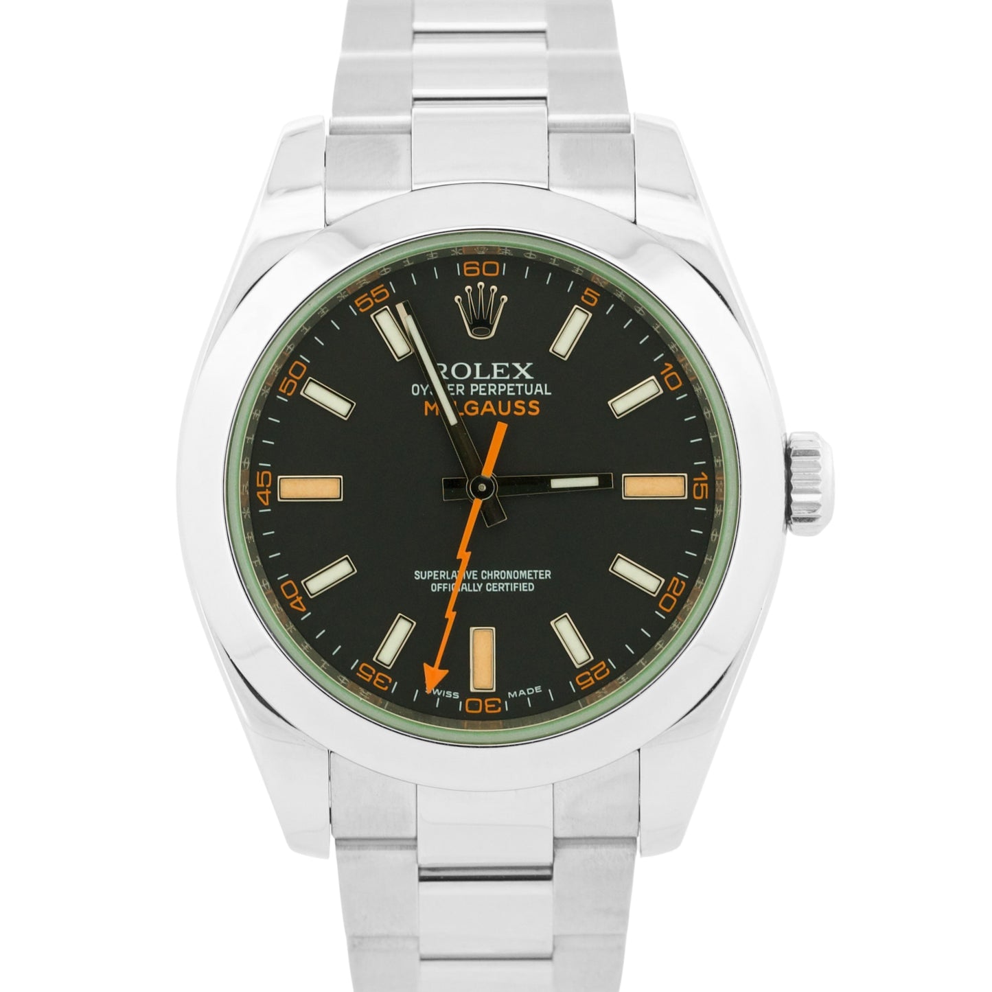 Rolex Milgauss BLACK Green Stainless Steel 40mm OYSTER Automatic 116400 GV Watch
