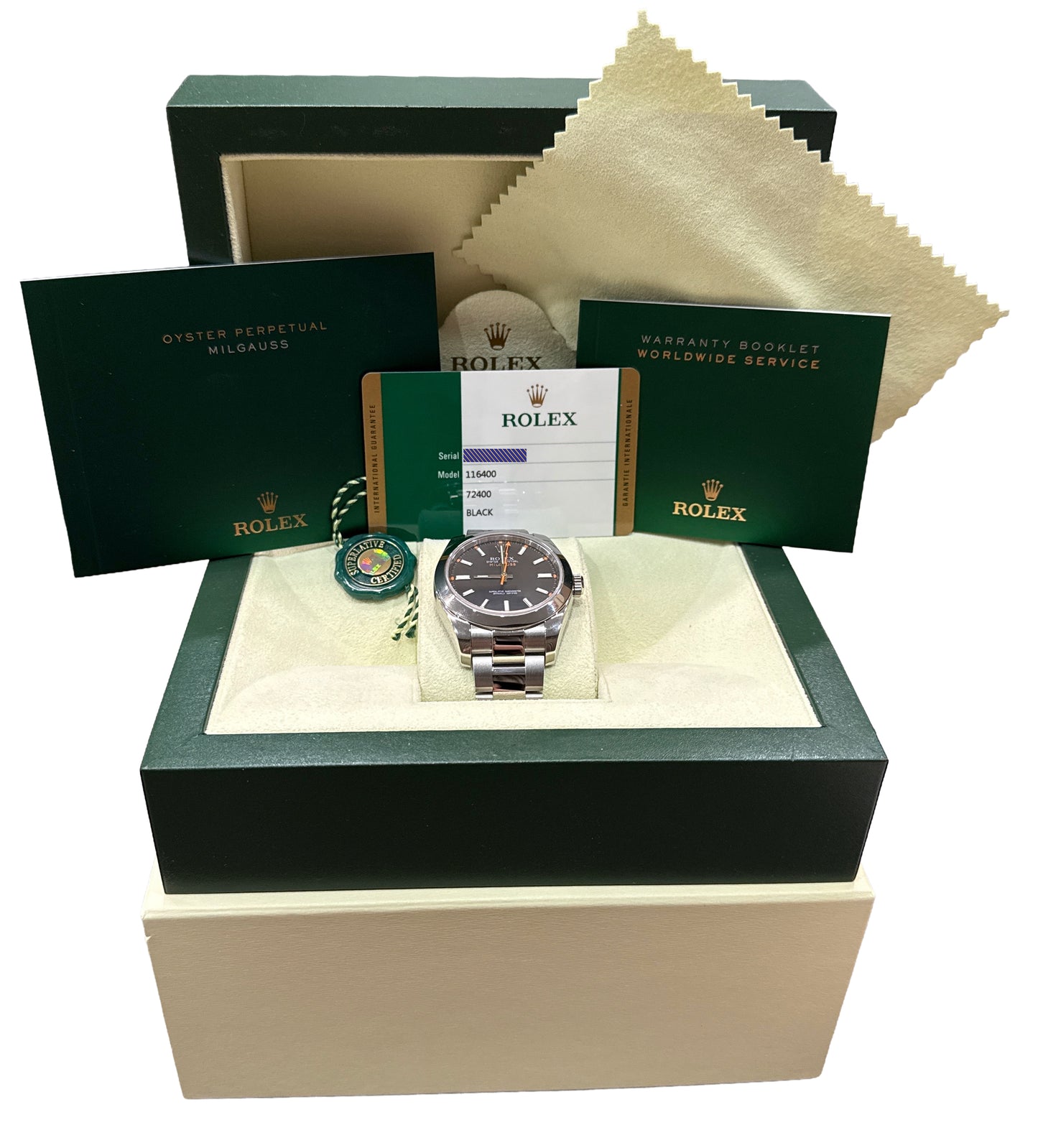 2018 PAPERS Rolex Milgauss BLACK 40mm 116400 Stainless Steel Oyster Watch BOX