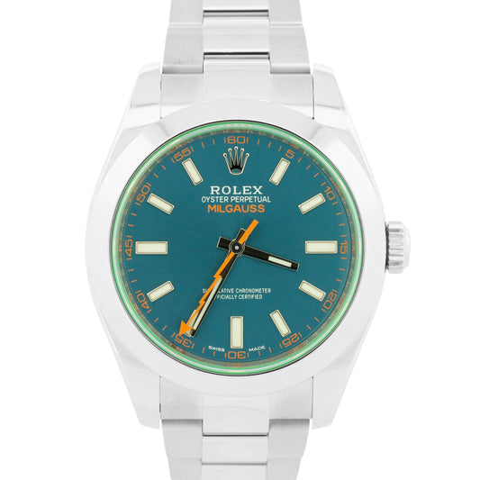 Rolex Milgauss BLUE Green Stainless Steel 40mm RANDOM SERIAL Oyster 116400 GV