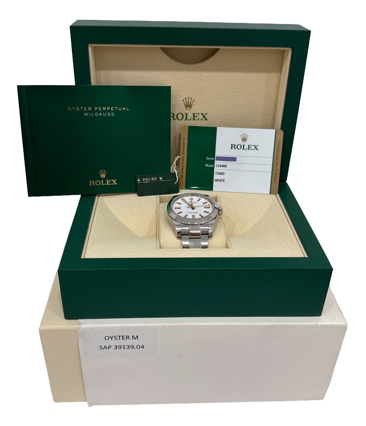 2018 PAPERS Rolex Milgauss WHITE Orange Stainless Steel 40mm Watch 116400 BOX