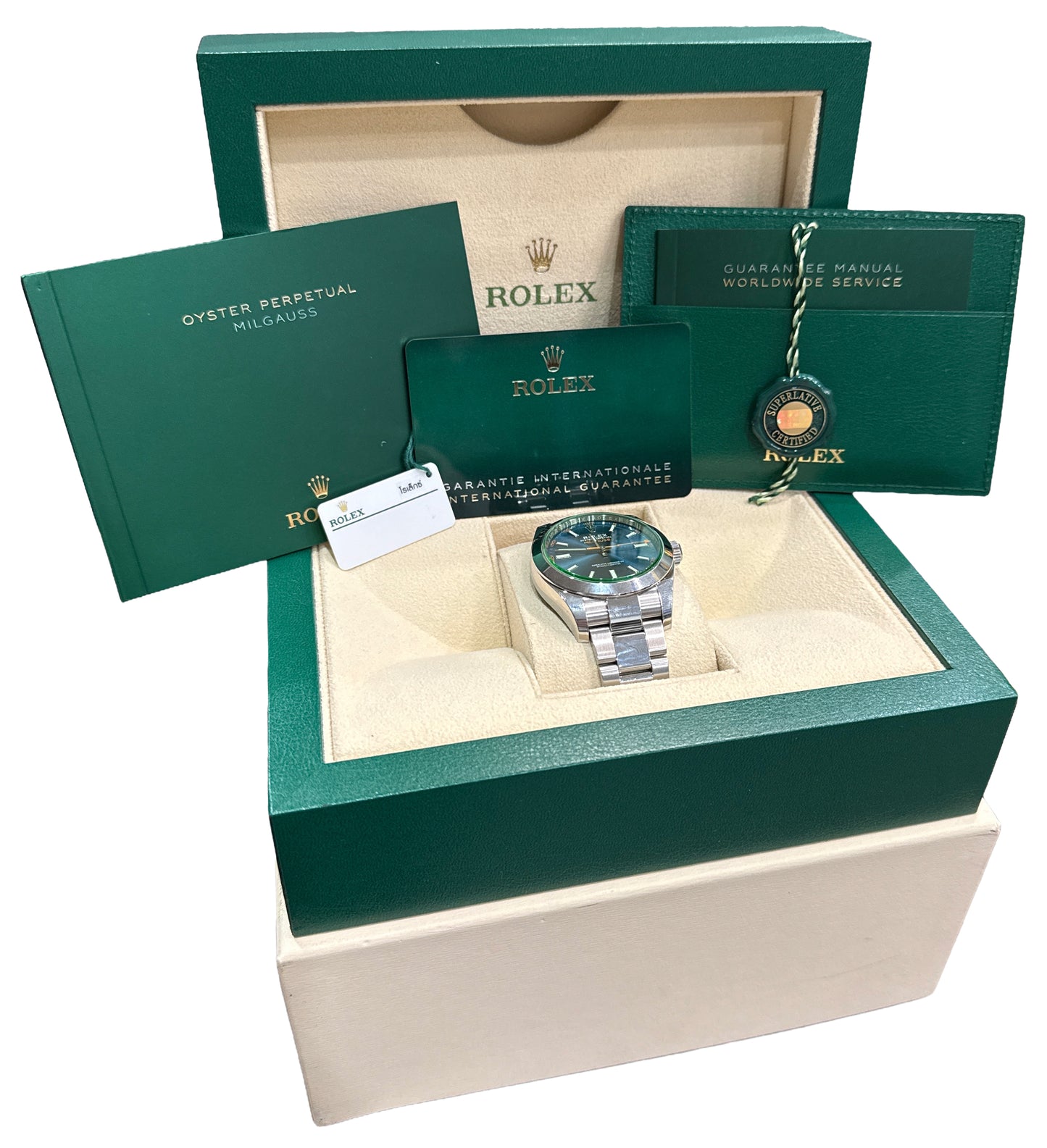 2023 PAPERS Rolex Milgauss BLUE 40mm Z-Blue Green 116400 GV Stainless Watch BOX