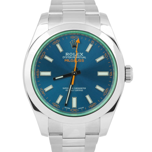 2022 Rolex Milgauss Z-Blue Green Crystal 40mm 116400 GV Steel Oyster Watch BOX