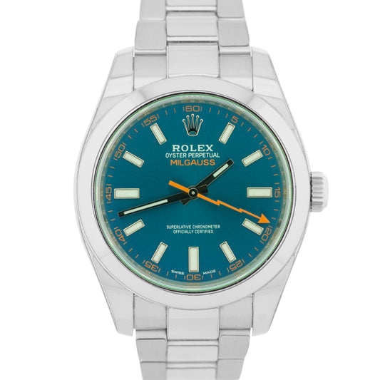 2022 PAPERS Rolex Milgauss Z-Blue Green 40mm Stainless Steel Watch 116400 GV BOX