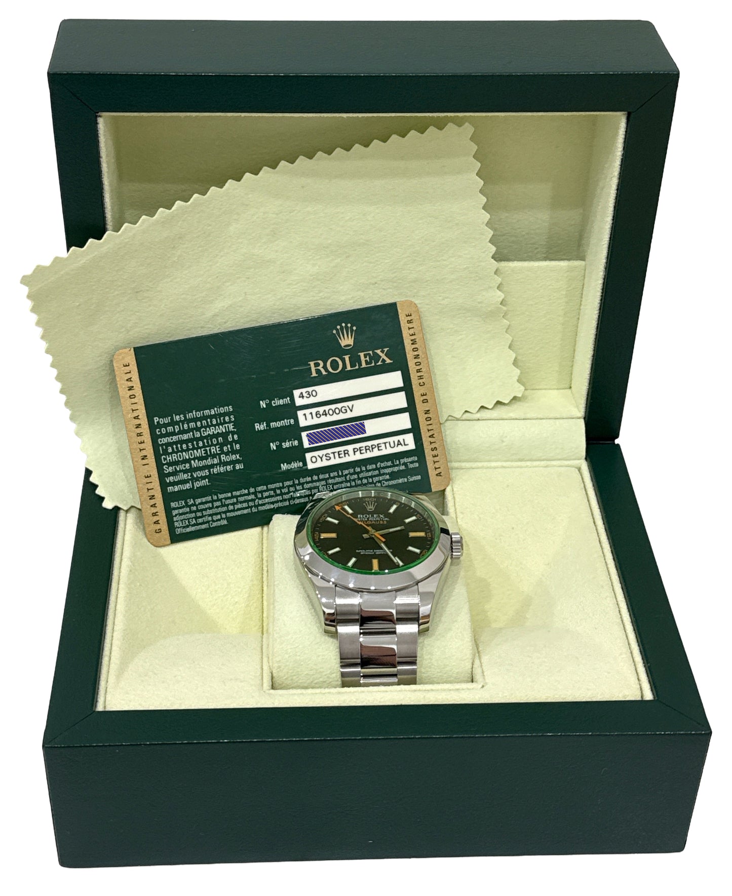 2009 PAPERS Rolex Milgauss BLACK 40mm Green 116400 GV Stainless Steel Oyster BOX