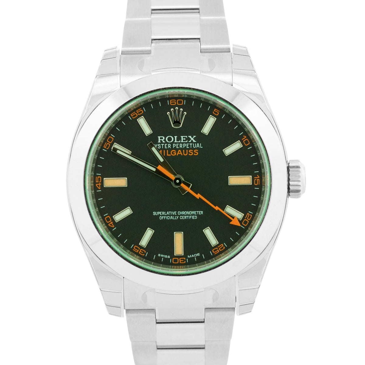 New Stickered 2021 Rolex Milgauss 116400 GV Black Green 40mm Steel Box Papers