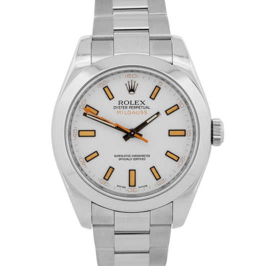 PAPERS Rolex Milgauss WHITE Orange Stainless Steel Oyster 40mm Watch 116400 BOX
