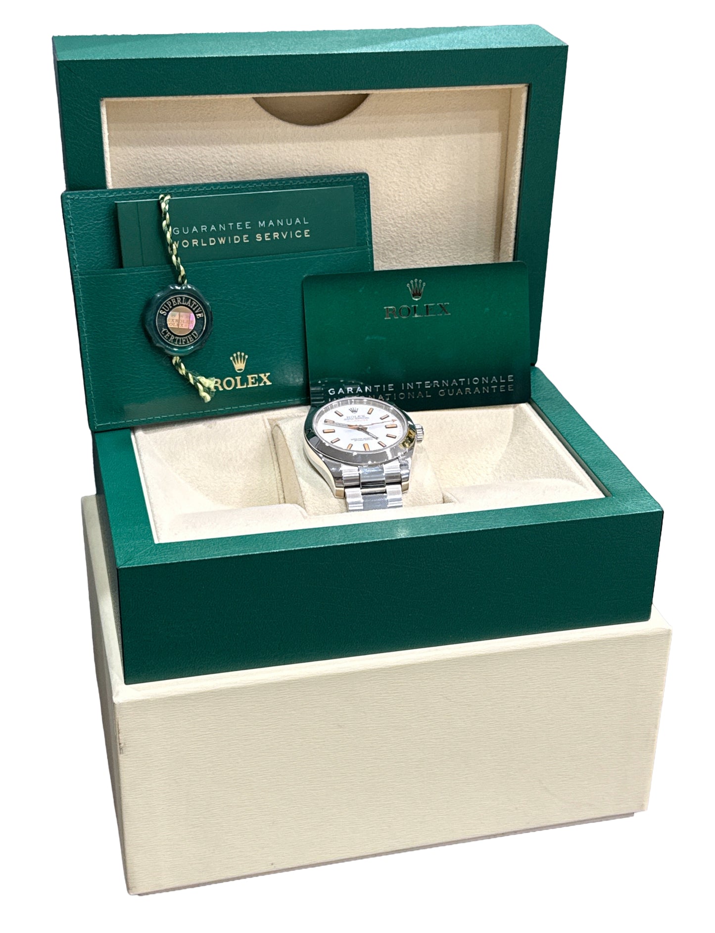 2022 PAPERS Rolex Milgauss WHITE Orange Stainless Steel 40mm Watch 116400 BOX