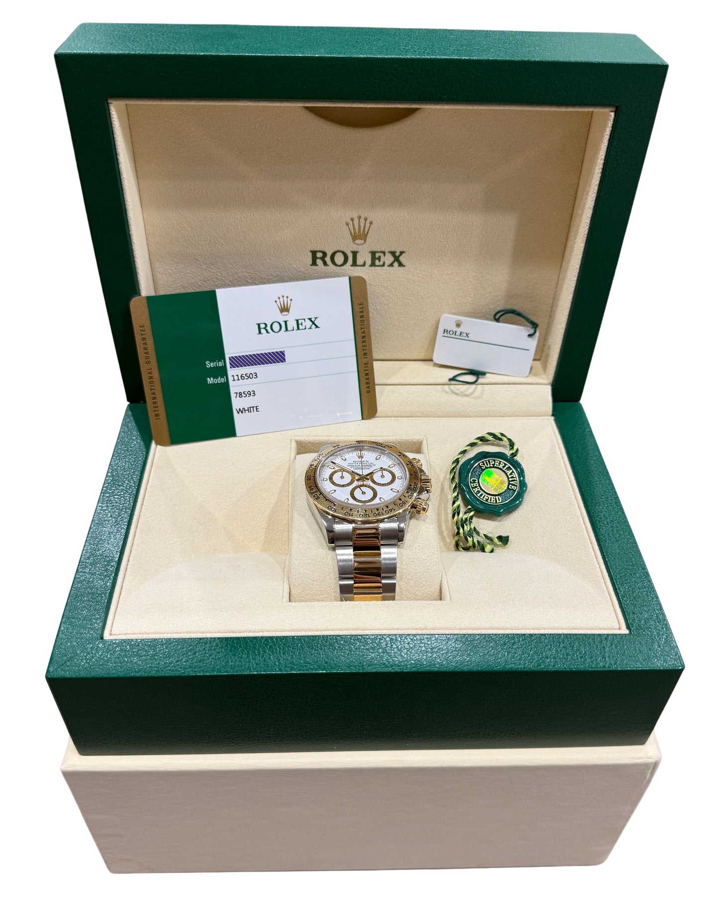 2017 Rolex Daytona Cosmograph 116503 White Two-Tone Gold Steel 40mm Box Papers