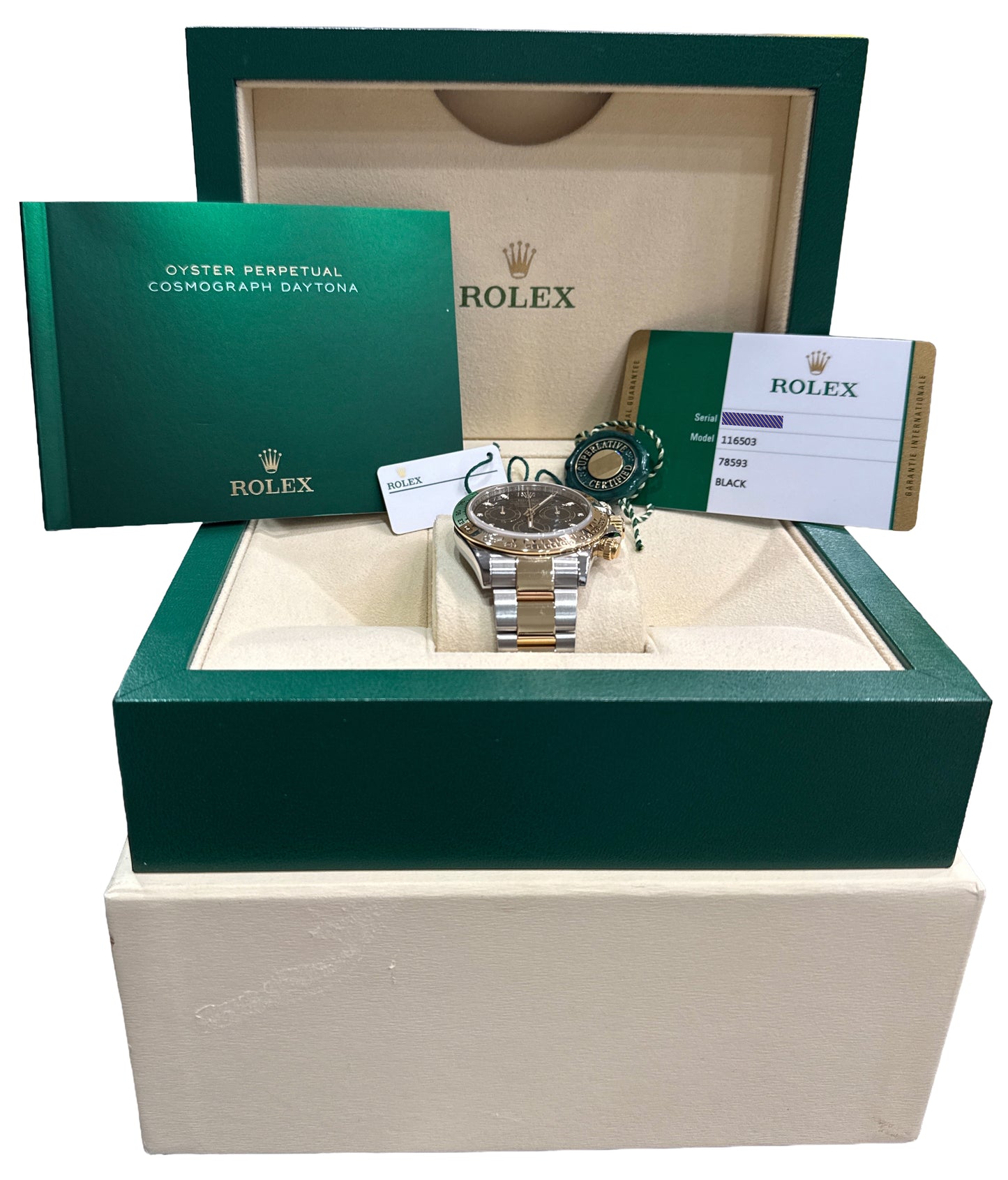 2020 PAPERS Rolex Daytona BLACK Two-Tone Stainless 18K Yellow Gold 116503 BOX