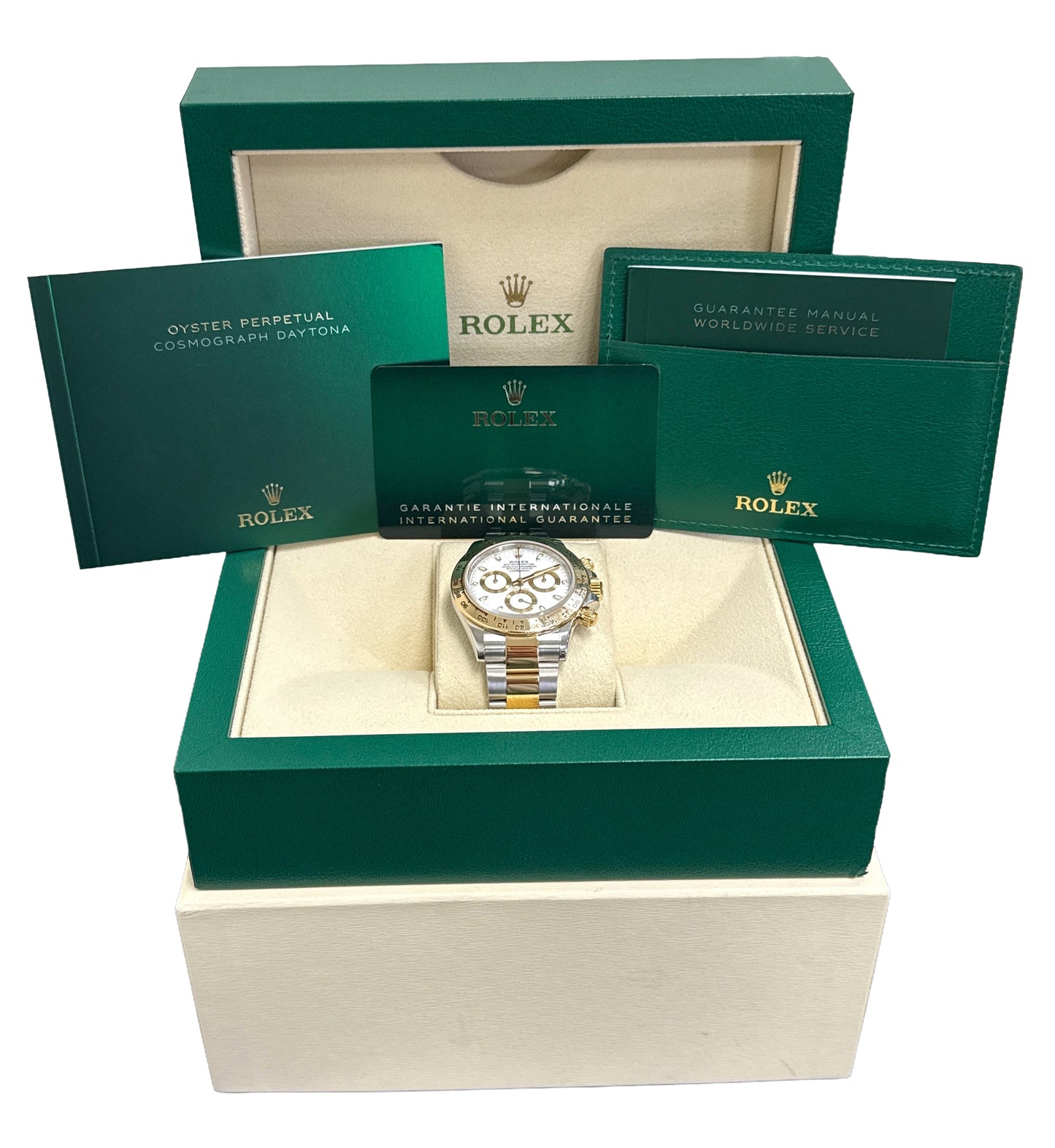 2023 PAPERS Rolex Daytona WHITE Two-Tone Stainless 18K Yellow Gold 116503 BOX