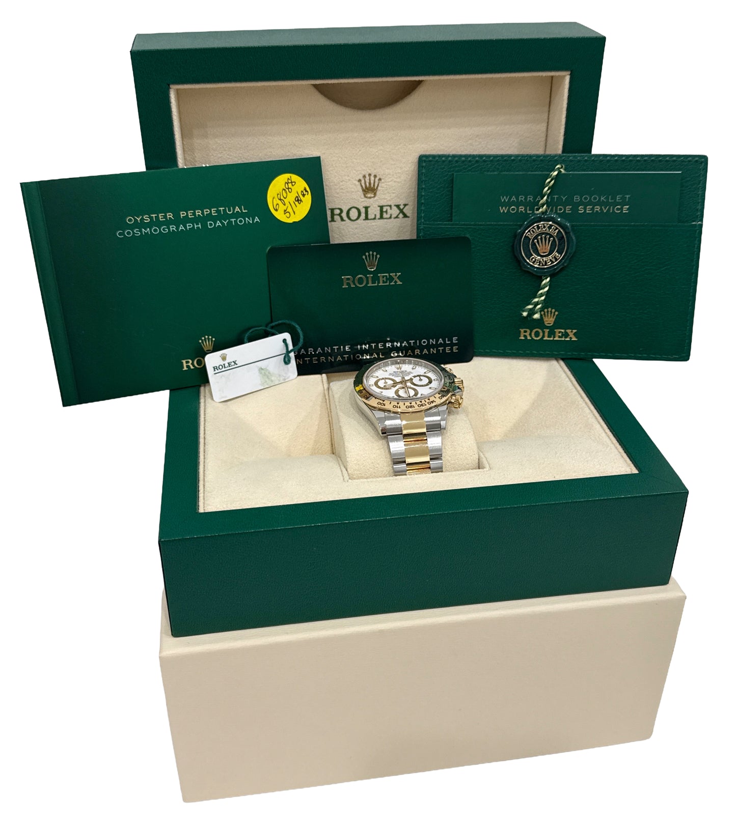 2023 PAPERS Rolex Daytona WHITE Two-Tone Stainless 18K Yellow Gold 116503 BOX