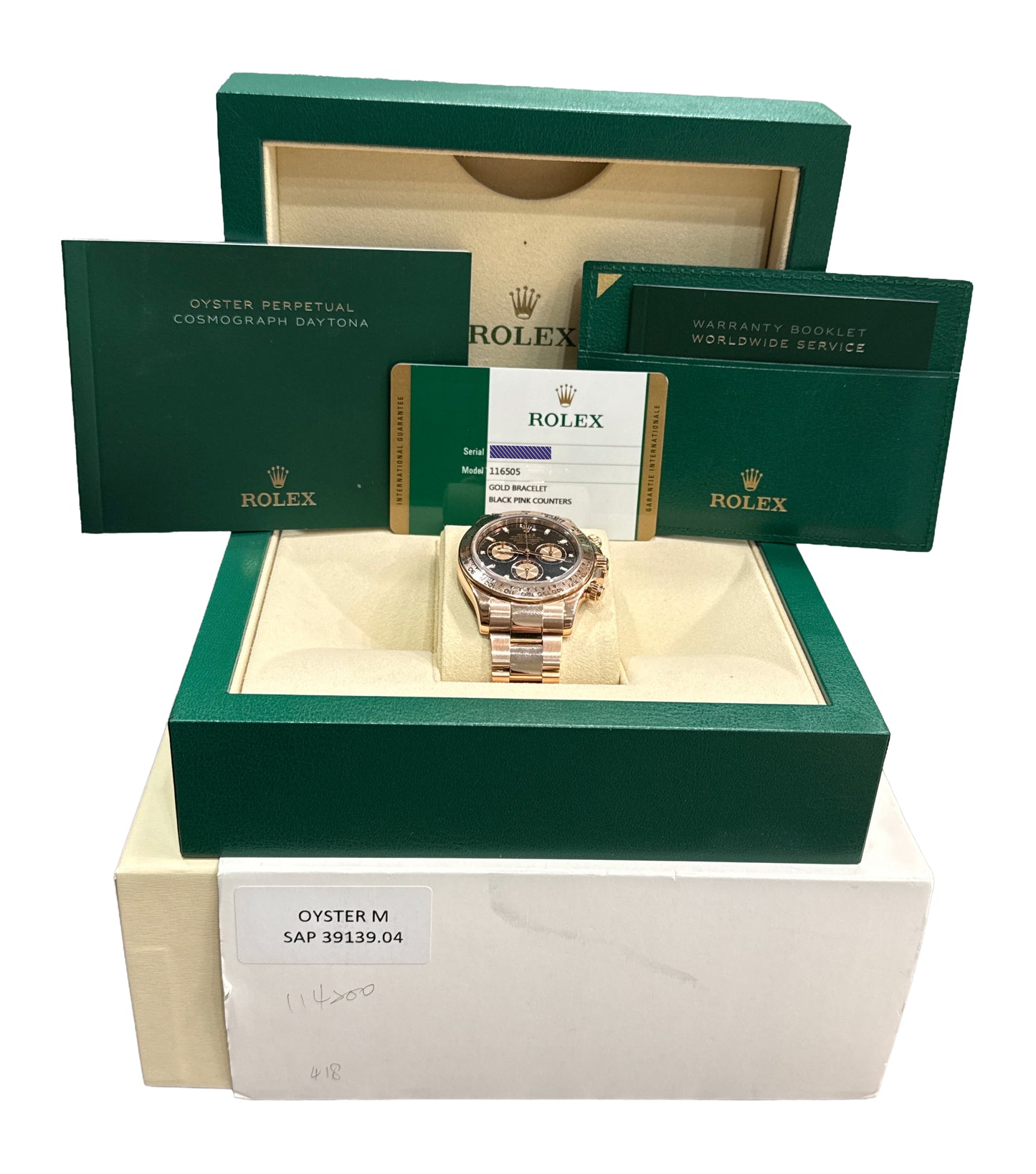 PAPERS Rolex Daytona Cosmograph BLACK Sundust 40mm 18K Rose Gold 116505 BOX