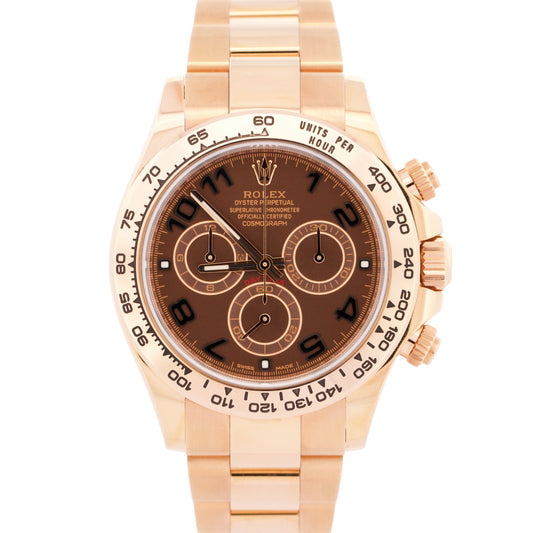 PAPERS Rolex Daytona CHOCOLATE ARABIC 40mm Brown 18K Rose Gold 116505 BOX