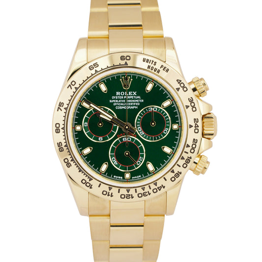 PAPERS Rolex Daytona Cosmograph GREEN 40mm 18K Yellow Gold Watch 116508 BOX