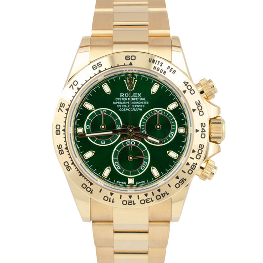NEW Rolex Daytona GREEN DIAL 40mm Yellow Gold Chronograph Watch 116508 B+P