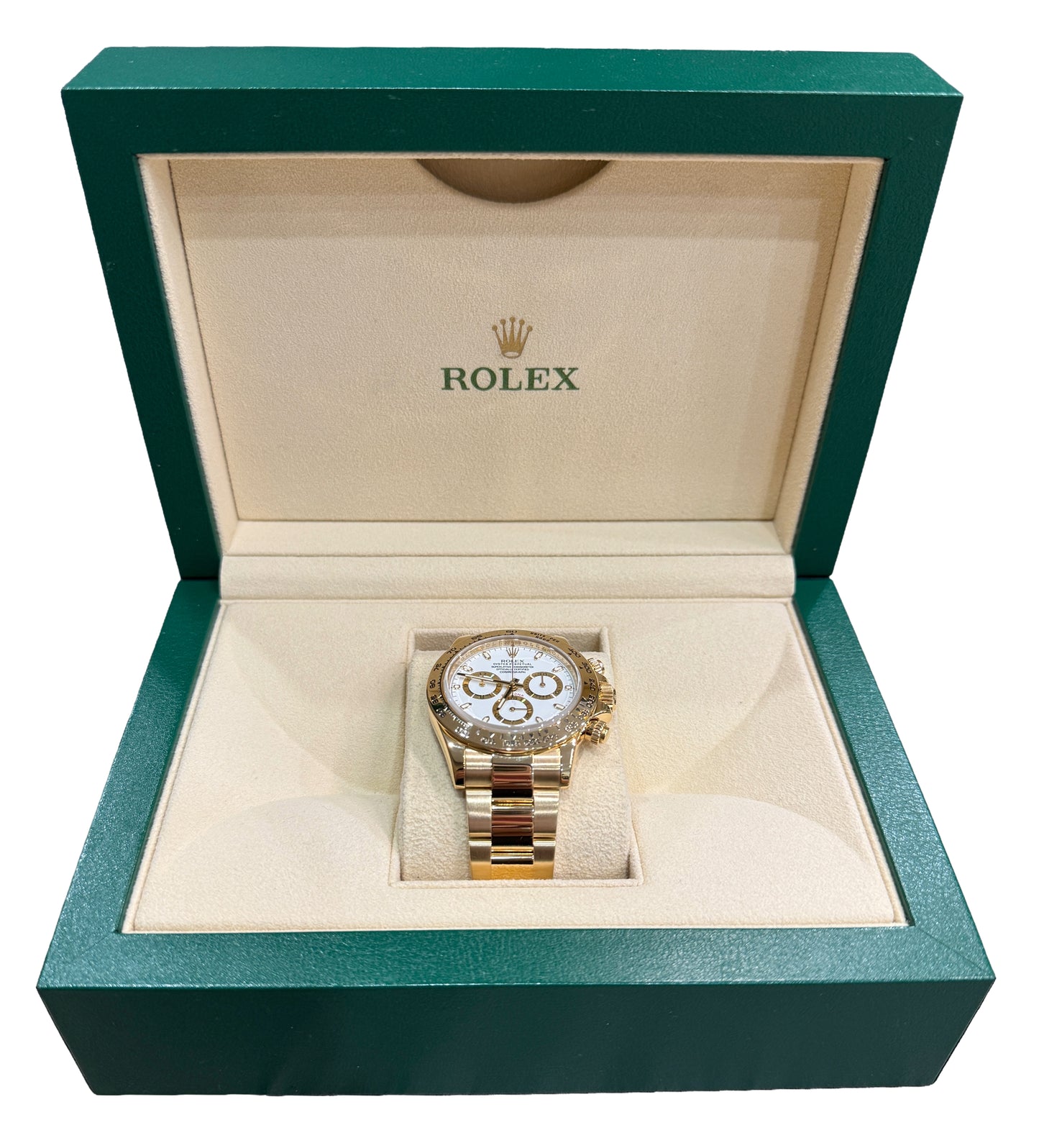 Rolex Daytona Cosmograph WHITE 40mm 18K Yellow Gold Oyster 116508 Watch BOX