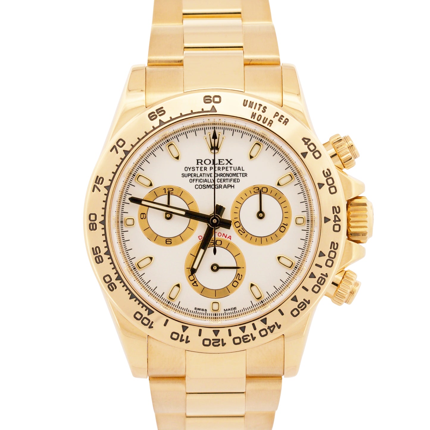 Rolex Daytona Cosmograph WHITE 40mm 18K Yellow Gold Oyster 116508 Watch BOX