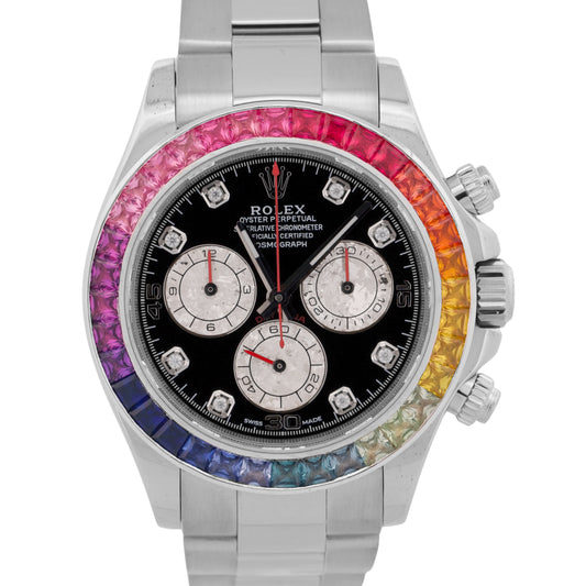 Rolex Daytona Cosmograph RAINBOW DIAMOND 18K White Gold Chronograph 116509 BOX