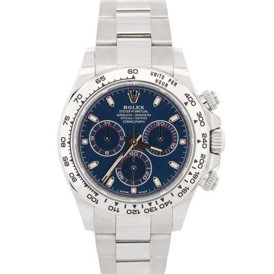 2022 PAPERS Rolex Daytona Cosmograph BLUE 18K White Gold 40mm Watch 116509 BOX