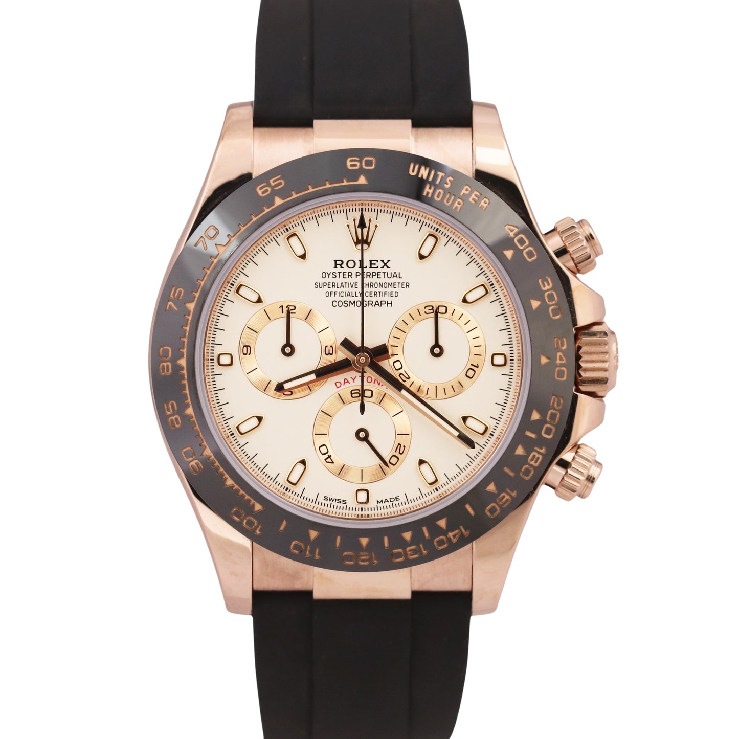 Rolex Daytona Cosmograph 18k Rose Gold IVORY 40mm Oysterflex Ceramic 116515 BOX