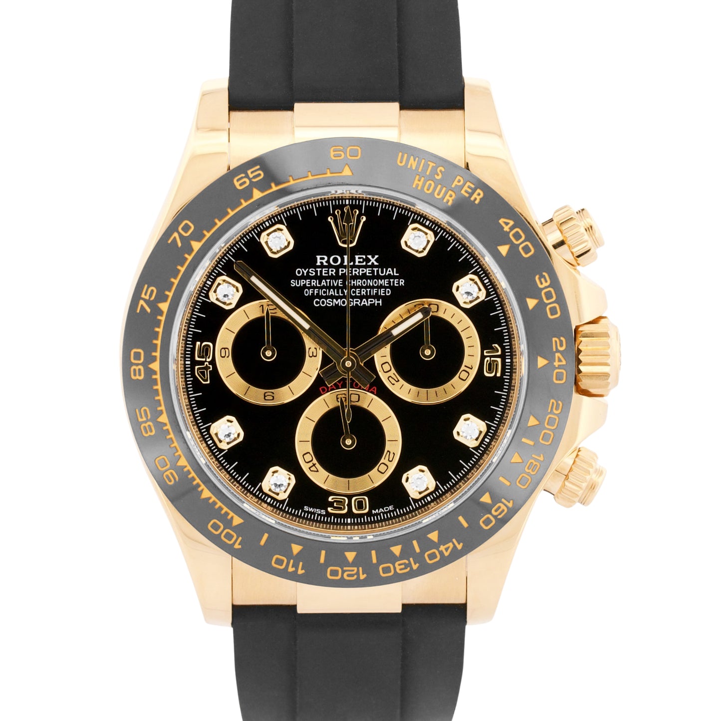 2021 PAPERS Rolex Daytona BLACK DIAMOND 18K Gold Rubber Oysterflex 116518 LN BOX