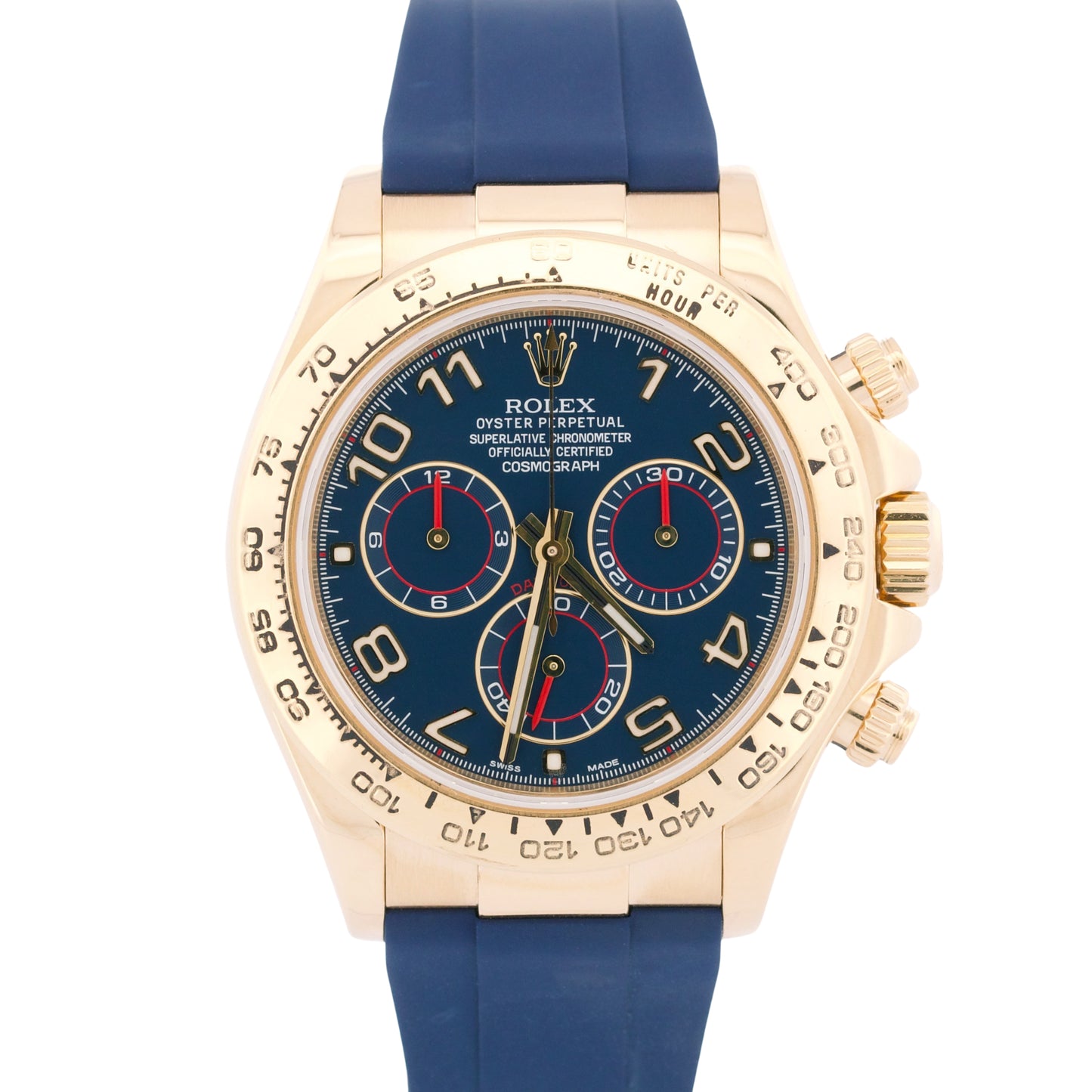 Rolex Daytona Cosmograph BLUE RACING Arabic 18K Yellow Gold RUBBER 116518 BOX