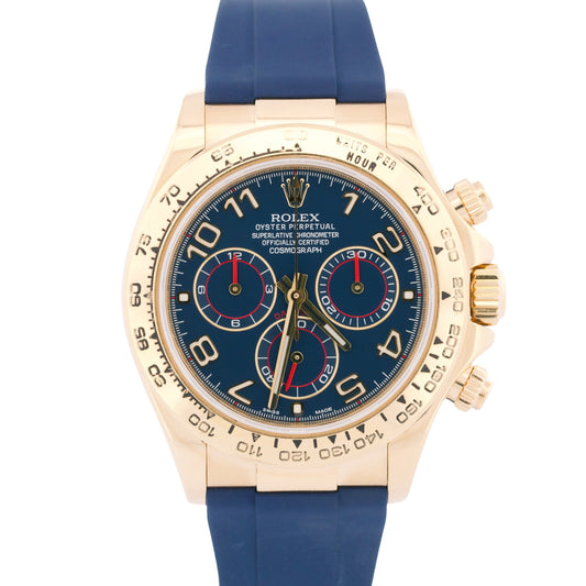 Rolex Daytona Cosmograph BLUE RACING Arabic 18K Yellow Gold RUBBER 116518 BOX