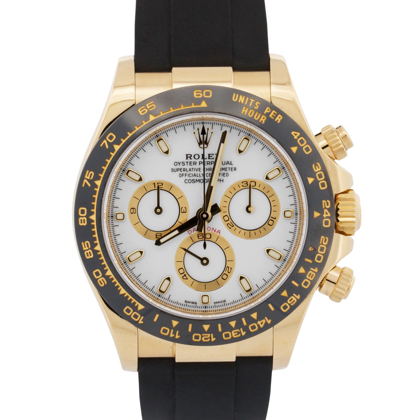 Rolex Daytona Cosmograph WHITE 18K Yellow Gold Oysterflex 116518 LN Watch BOX