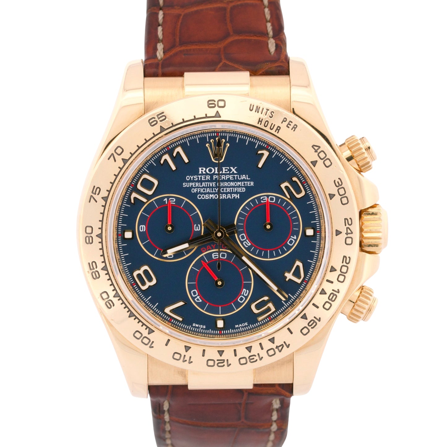 Rolex Daytona Cosmograph BLUE RACING Arabic 18K Yellow Gold Leather 116518 Watch